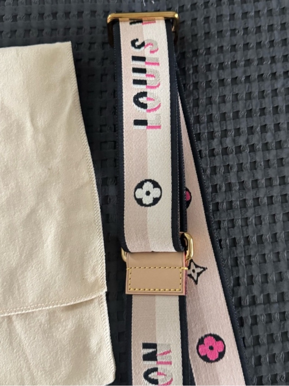 NEW! Louis Vuitton Black Pink Jacquard Speedy Bandouliere 20 Shoulder Strap - Picture 3 of 4